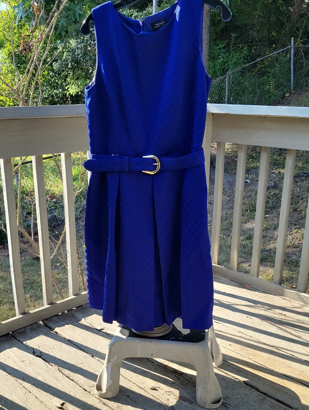 Tahari Sleeveless Belted Fit-and-Flare Dress in Cobalt Blue